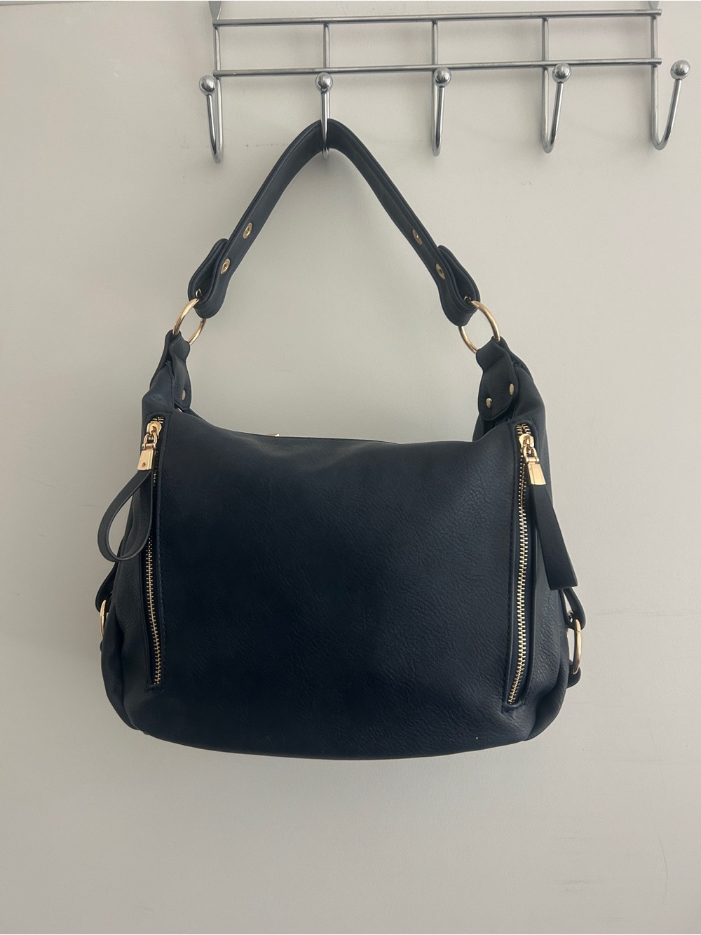 Classic Navy Shoulder Bag with Gold Accents